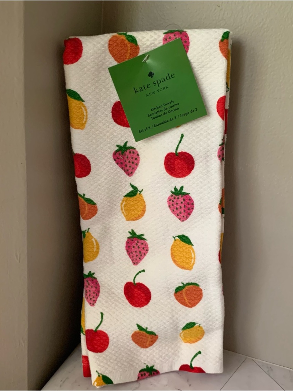 Kate Spade Set of 3 Kitchen Towels Various Fruit 17"X28" 100% Cotton